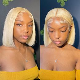 613 Honey Blonde Coloured Short Bob Brazilian Hair Wig Straight Lace Front Wigs Synthetic for Women