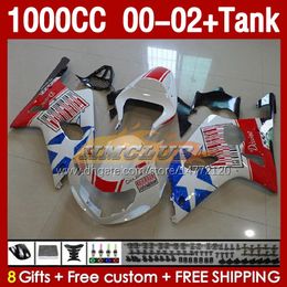 OEM Fairings &Tank For SUZUKI K2 GSXR-1000 GSXR 1000 CC GSXR1000 white glossy 00 01 02 Body 155No.39 GSX R1000 GSX-R1000 2001 2002 2002 1000CC 00-02 Injection Mould Fairing