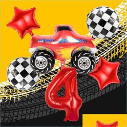 Party Decoration 6Pcs Pickup Truck Foil Balloons 32Inch Red Number Kids Gift Toy Round Departure Flag Printed Ball Nerdsropebags500Mg Dhm5J