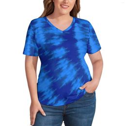 Shirt Retro Tie Dye 60S S Blue Aqua Print Street Style V Neck Short Sleeves Trendy Plus Size Tee Graphic Clothes