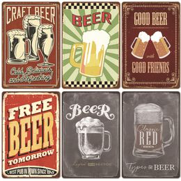 Metal Painting New beer retro tin painting bar background wall decoration painting American frameless iron pendant Living Room Home decor Size 20 X 30cm