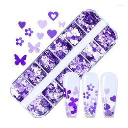 Nail Art Decorations 12 Long Boxed Mixed Purple Sequins Jewellery Butterfly Small Plum Series Designer Charms
