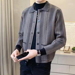 Men's Sweaters Men's Sweater Cardigan Men 2022 Autumn And Winter Casual Striped Jacket Grey