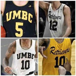 Sj NCAA College UMBC Retrievers Basketball Jersey 21 Sam Schwietz 22 Ricky Council II 23 Max Curran 30 Daniel Akin 33 Arkel Lamar Custom