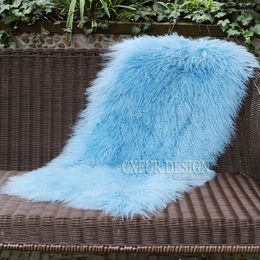 Blankets CX-D-24Y Custom Size Soft Mongolian Lamb Fur Chair /Sofa Cover Real Carpet Blanket
