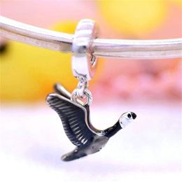 100% 925 Sterling Silver Canadian Goose & Maple Leaf Dangle Charm Bead Fits European Pandora Jewellery Charm Bracelets