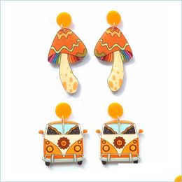 orange flower earrings Australia - Stud Stud Lovely Colorf Cartoon Mushroom And Trip Car With Flowers Uv Print Acrylic Orange Earrings For Womenstud Drop Deliver Bdedome Dhkyc