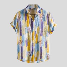 Men's Casual Shirts Turn-Down Men's Shirt Blouse Collar Button Short Colour Sleeve Print Men