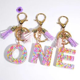 Fashion A-Z 26 Letters Resin Keychain With Tassel Women Initial Letter Key Ring For Girls Handbag Ornaments de783