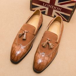Elegant Loafers Men Fashion Pointed Toe Solid Colour Plaid PU ing Faux Suede Tassel Business Casual Wedding Party Daily All-match AD184
