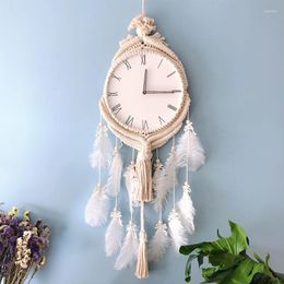 Wall Clocks Bohemian Feather White Clock Silent Simple Fashion Home Restaurant Decoration Dream Catcher