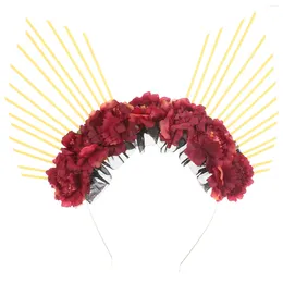 Bandanas Headbandparty Hair Headpiece Goddess Mary Po Propcosplay Rose Decor Band Costume Unique Lady Flower Festival Spiked Zip Tie