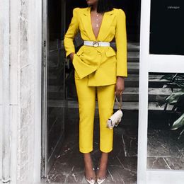 Women's Two Piece Pants Women's Spring Women Business Suit Set Double Brested Blazer And Pencil Pant Office Lady Work Suits OL 2 No