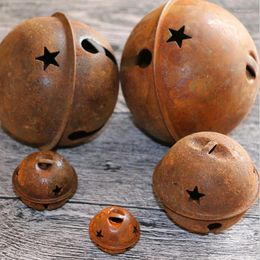 Party Supplies 12 Pcs Christmas Tree Decorations Bells 40mm Rusty Metal Star Hollow Jingle Holiday Retro Craft