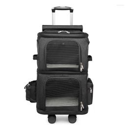 Cat Carriers Wheeled Carrier Double Layer For 2 Cats Small Dogs Breathable Comfort Removable Rolling Wheels Trolley Pet Travel Bag