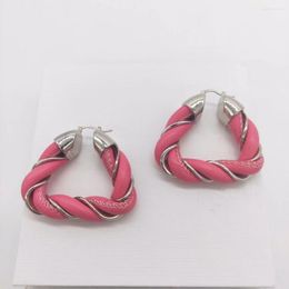 Hoop Earrings Korean 2022 Leather Triangular Twisted Joyas Druzy Pink Yellow Blue Women Large Jewelery Sieraden Boho