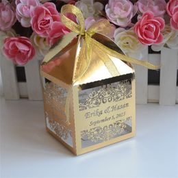 Gift Wrap Luxury cone shaped custom metallic gold laser cut wedding favor boxes 220922
