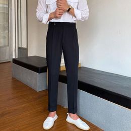 Men's Suits 2022 Business Dress Pants Fashion Folds Casual Slim Fit Wedding Office Social Suit Streetwear Trousers Costume D81