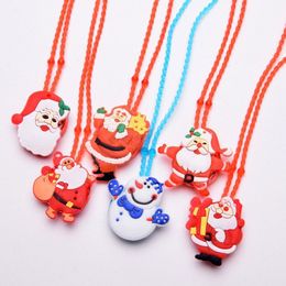 Christmas Light Up Flashing Necklace Decorations Children Glow up Cartoon Santa Claus Pendent Party LED toys Supplies RRE14400