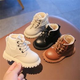 Boots Girls Fashion Autumn Winter Cotton padded Shoes Little Boys Short Beige Brown Black Color 220921