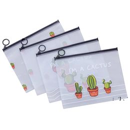 Clear Student Stationery Pen Bag Cactus File Bag Folder Travel Makeup Lady Beauty Storage Transparent Document Filing Bags GCB15671