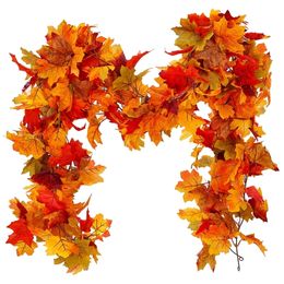 Party Decoration PARTY JOY Artificial Vine Red Autumn Maple Leaf Fake Garland For Christmas Halloween Thanksgiving Fireplace Fall Decor 220921