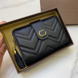 leather tassel purse UK - Casual Tassel Decorative Leather Wallets Bags Zipper Short Money Clips Women Designer Mini Portable Purses With Box