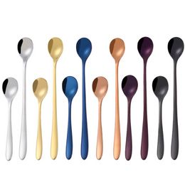 Long Handle Spoon Stainless Steel Gold Home Kitchen Dining Flatware Ice Cream Dessert Spoons Kids baby Cutlery Tool