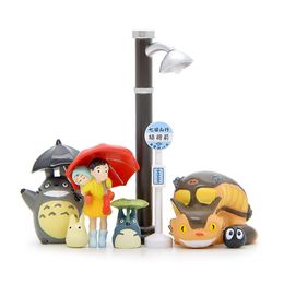 8Pcs Totoro Anime Movie Action Figures Oh-Totoro The Sisters Bus Cat Road Light Resin Mini Toys Artwares Cake Toppers Decorations 2.5-10cm/1-4Inch Tall