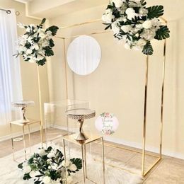 Party Decoration Metal Wedding Arch Frame Mariage Row Runner Square Backdrop Stand Background Gold Plating Outdoor Artificial Flower Door