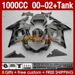 Injection Fairings &Tank For SUZUKI GSXR 1000 CC 1000CC K2 00-2002 Body 155No.164 GSX-R1000 GSXR-1000 GSXR1000 00 01 02 GSX R1000 2001 2002 2002 OEM Fairing grey flames