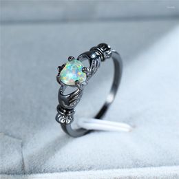 Wedding Rings Cute Female White Opal Stone Ring Vintage Black Gold For Women Promise Love Heart Engagement