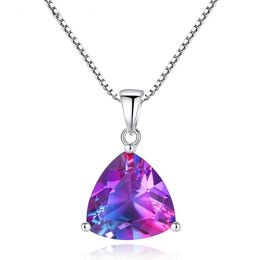 Triangle gem pendant necklace S925 silver synthetic gemstone box chain necklace Europe fashion women collar chain wedding party jewelry Valentine's Day gift SPC
