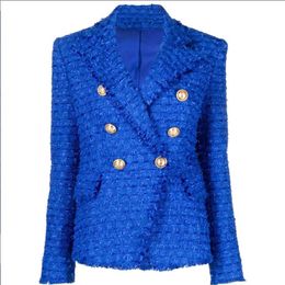 908 XXL 2022 Autumn Brand SAme Style Coat Long Sleeve Blue Lapel Neck Tweed Button Women's Jackets SH