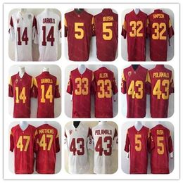 Wskt Men Vintage College USC Trojans Jersey Football Woods Reggie Bush Matt Barkley O.J Simpson Marcus Allen Ronnie Lott Troy Polamalu Matthews