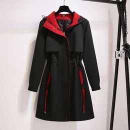 Women s Plus Size Outerwear Coats 150Kg Spring Autumn Long Hooded Trench Coat Bust 157cm 6XL 7XL 8XL 9XL 10XL Loose Temperament Casual Jacket 220922