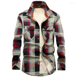 Men's Casual Shirts Men's Top Quality Fashion Winter Plaid Shirt Men Warm Fleece Lined Long Sleeve 4XL Male Outwear MY160