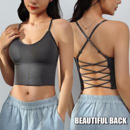 Yoga Outfit Cross Back Sports Bras Thin Straps Beauty Bra Breathable Fitness Workout Top Sexy V-neck For Women Gym