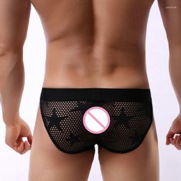 Underpants Star Print Underwear Sexy Breathable Fishnet Briefs Fetish Men's Bulge Pouch Gays Hollow Out Panties Triangle