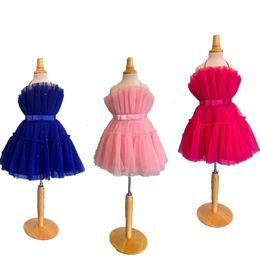 Pink Puffy Baby Girls Tutu Dress 2023 Fuchsia Birthday Party Cake Smash Tulle Gown Flower Girl Wedding Kid Fluffy Parties Outfit Toddler Princess Christmas Gift Blue