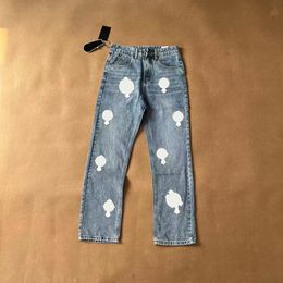 Chromees Hearts Designer Jeans Chromees Hearts Jeans Denim Chromes Ch Sanscrito lavato in dritto Jean Hearts Splashink Loose Crucif 1755