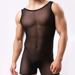 Men's Body Shapers Comfortable Bodysuit Underwear Breathable Sleepwear T-Shirt Transparent Ultra-thin 1pcs Gays High Elastic Lingerie