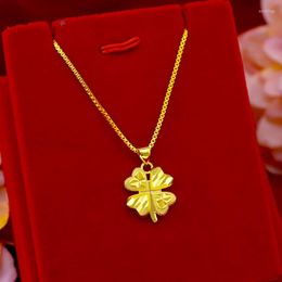 Lockets Pure18K Yellow Gold Pendant Necklace Simple Mini Feather Christmas Gift Real Chain For Women Fine Jewelry