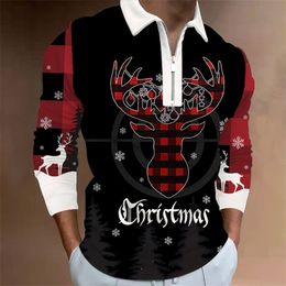 Men's Polos Christmas Casual Autumn Long Sleeve Polo Shirts Male Zip Tee Shirt Tops Street Golf Clothing Clothes For 220922