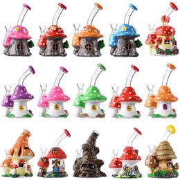 IN STOCK Unique Beaker Bongs Cute Cartoon Hookahs 3D Mushroom Glass Hand Made Smoking Pipes Showerhead Perc Oil Dab Rigs Multi Style 14mm Joint Water Pipes