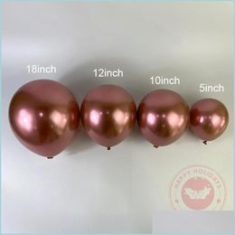Party Decoration 5/10/12/18Inch Rose Gold Metal Chromium Balloons Wholesale Baby Happy Birthday Wedding Background Balloo Packing2010 Dhrdf