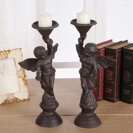 Candle Holders European Accents Antique Rustic Shabby Chic Vintage Style Angel Design Home Tabletop Decor Cast Iron Pillar Holder Pair