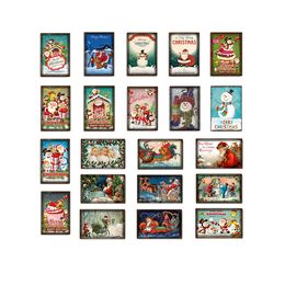 Metal Painting European and American retro Christmas tin paintings Merry Christmas Eve decoration painting shop background hanging Living Room Home decor