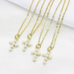 Pendant Necklaces 10 Pcs Cross Necklace Natural Tiny Pearls Fashion Jewelry Chain