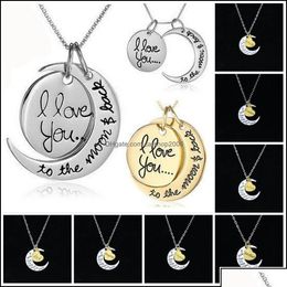 Pendant Necklaces Gold Chain Necklace Heart Korean Jewellery I Love You To The Moon And Back Sier Women Men Ch Bdehome Ot6Vk